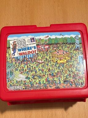 Thermos Red Lunchbox with Colorful Vintage 'Where's Waldo?' Scene